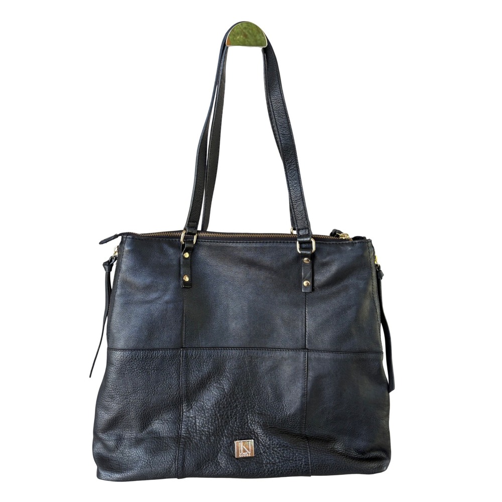 Kooba Leather Tote Bag Womens Large Black Excellent Zip‎ Side Panel Shoulder Bag